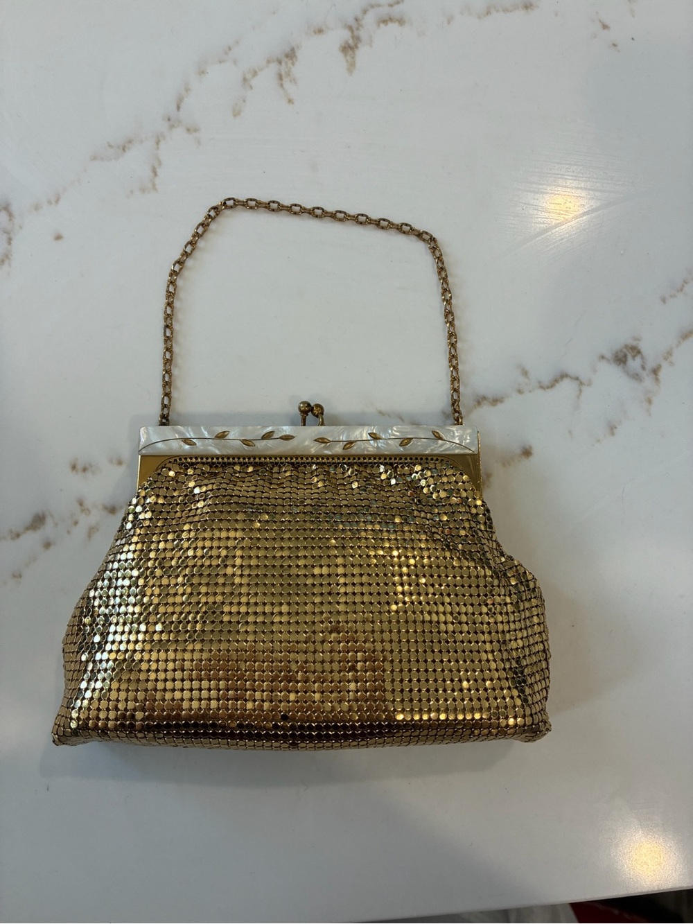 Gold Mesh small Evening sequin Handbag with Chain Strap